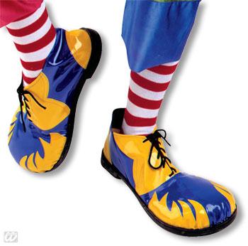 Clown Schuhe blau und gelb mit Flammen