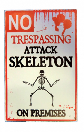 Halloween Warnschild Attackierendes Skelett