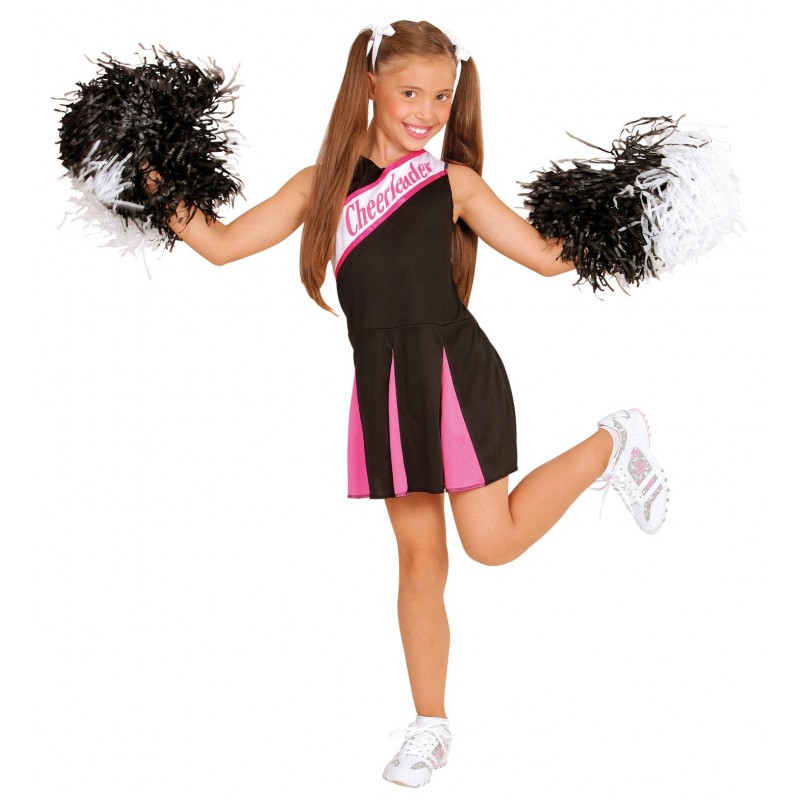 Cheerleader Kinderkostüm schwarz-pink-Kinder 140