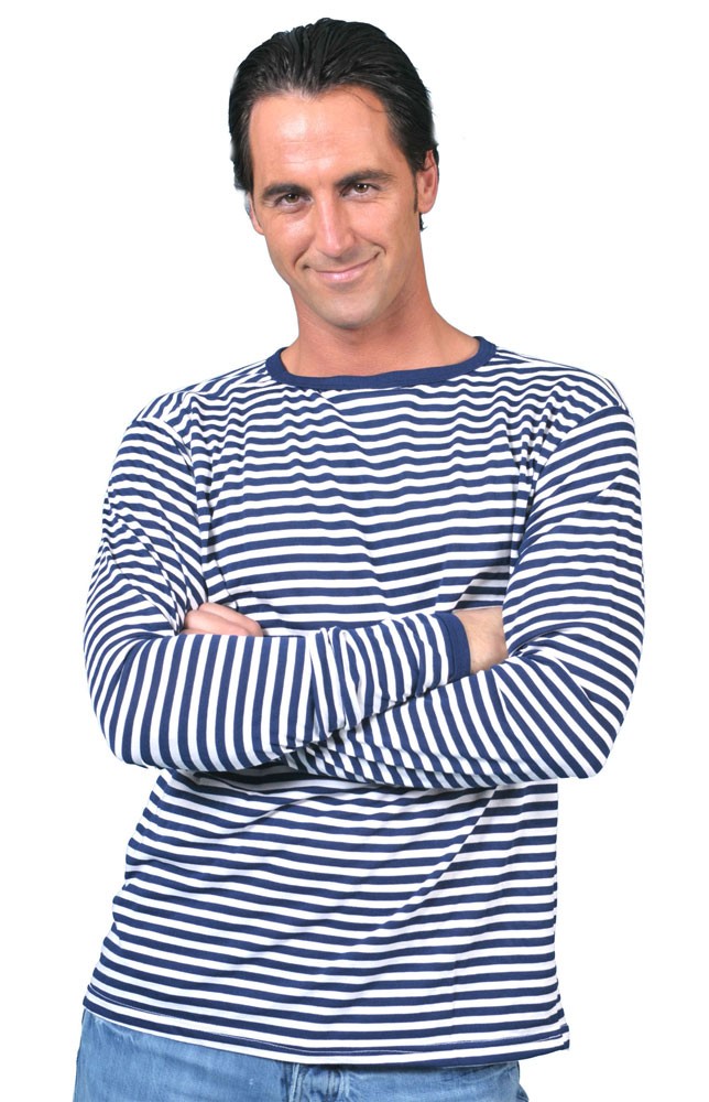 Langarm Ringelshirt blau-weiß für Herren-XL