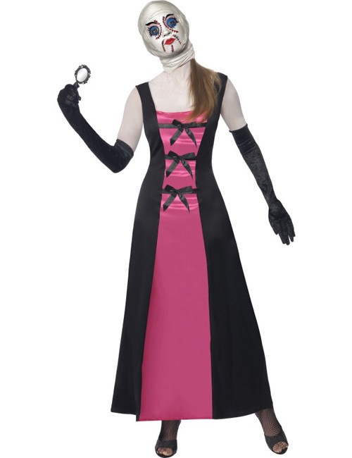 Horror Gothic Puppe Halloween Damenkostüm pink-schwarz