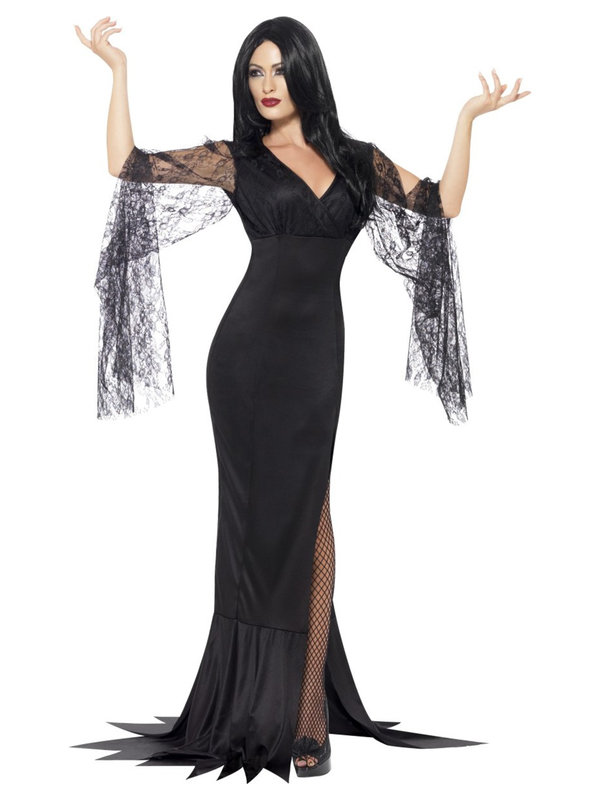 Elegante Gothic-Hexe Halloween-Damenkostüm schwarz