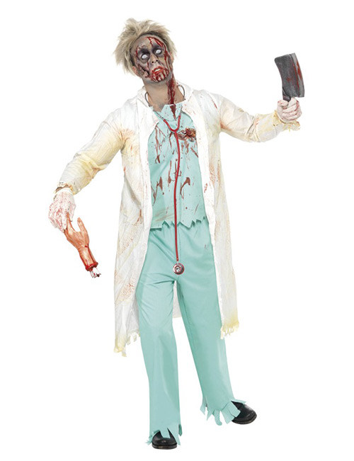Zombie Chirurg Halloween-Kostüm weiss-grün