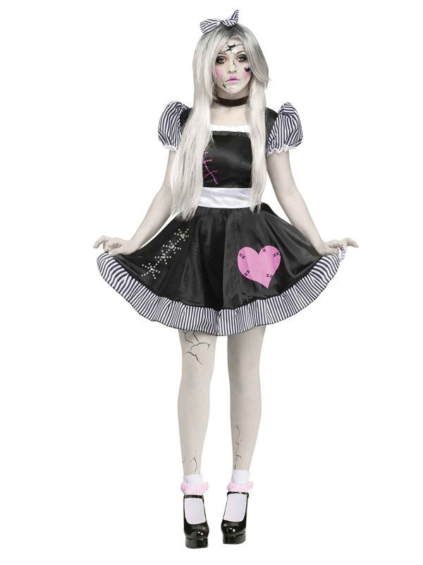 Ragdoll Puppe Halloween Damenkostüm schwarz-weiss