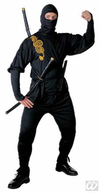 Schwarzes Ninja Kostüm Golden Dragon Gr. L