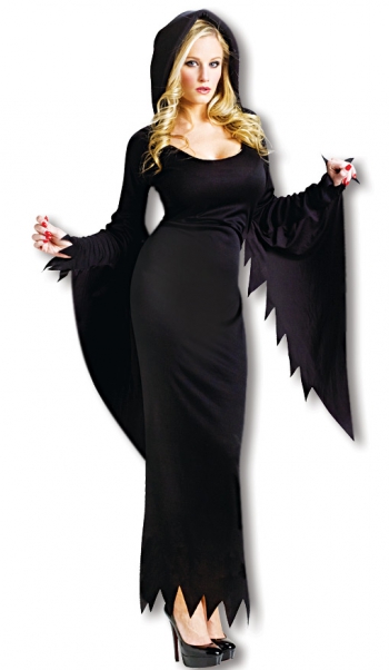 Schwarzes Kostüm Kleid mit Kapuze S/M 36-38