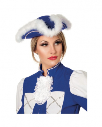 Blauer Gardehut mit weißen Marabufedern