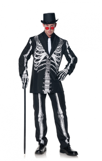 Schwarzer Anzug mit Skelett Aufdruck