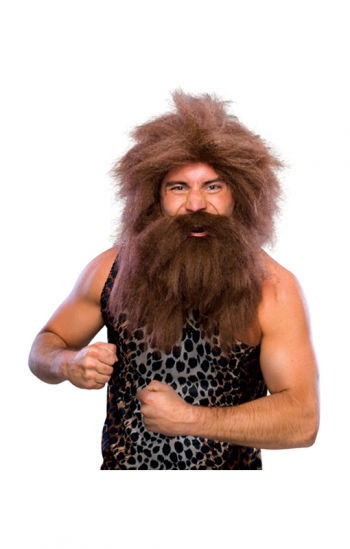 Neandertaler Perücke mit Bart braun