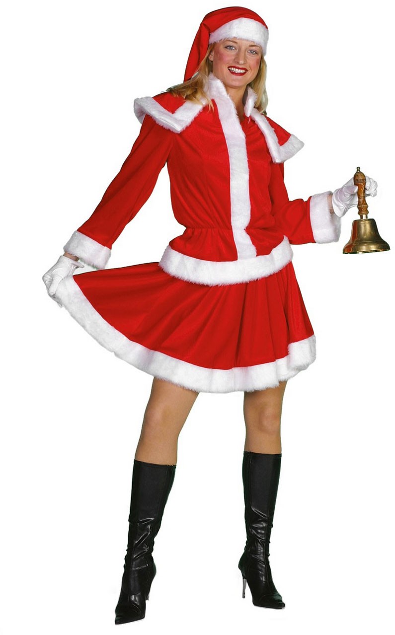 Weihnachtsfrau Kostüm Velours Deluxe-Damen 38