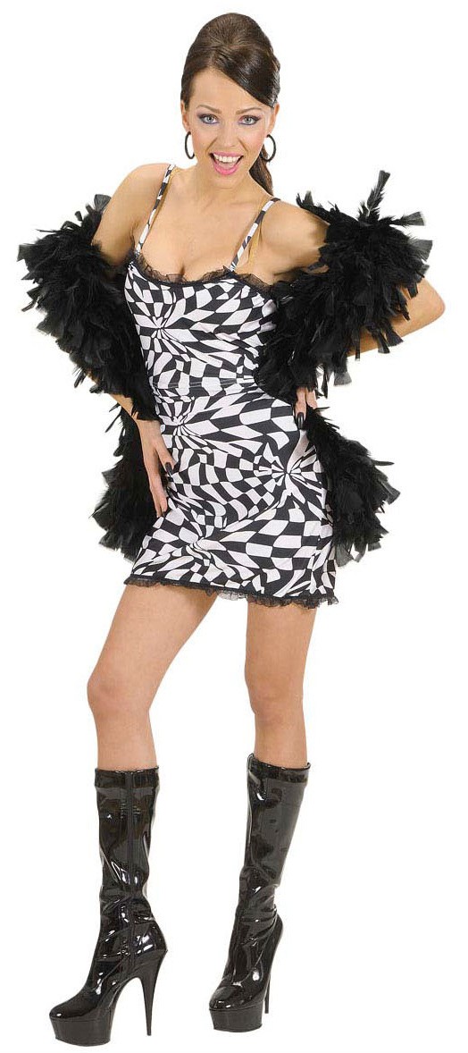 70er Jahre Disco Kleid schwarz-weiß-S