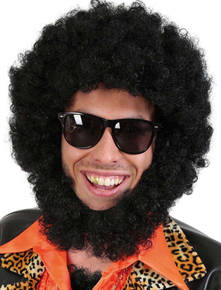 Power Afro Perücke mit Bart schwarz
