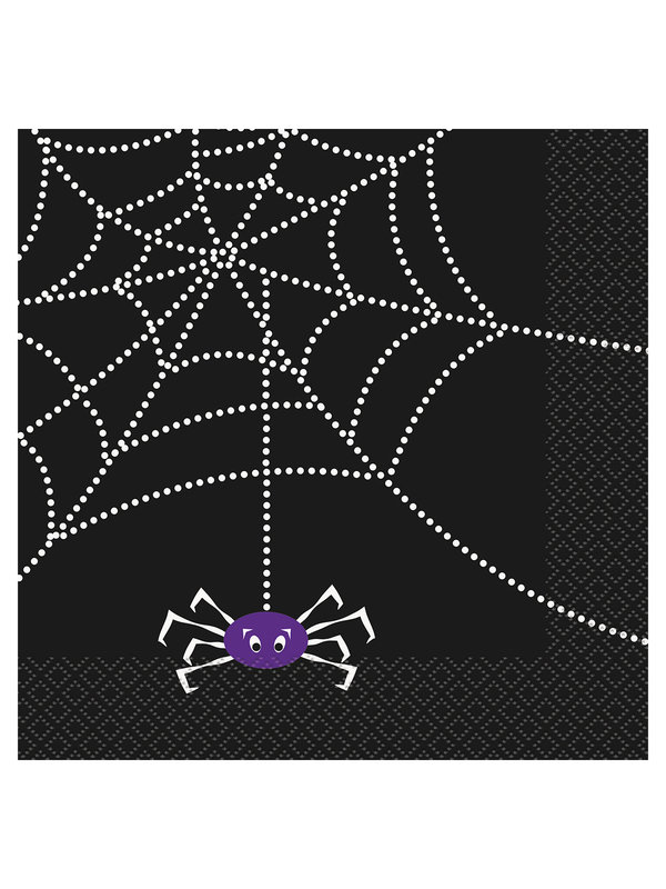 Halloween-Servietten Spinnen-Servietten 16 Stück schwarz-weiss-lila 16,5x16,5cm