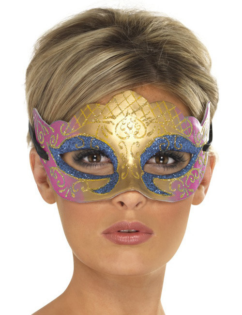 Venezianische Augenmaske Domino-Maske Glitzer blau-gold