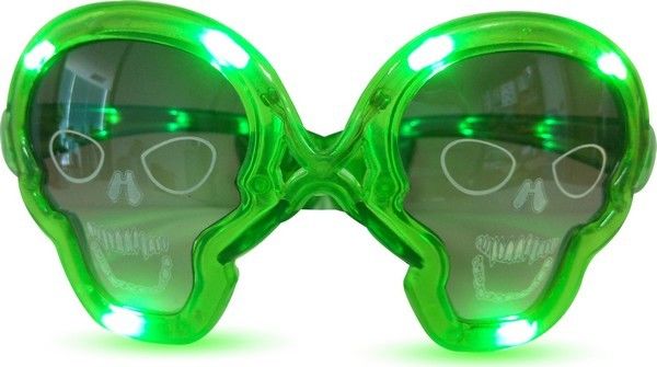 Grüne Leucht-Brille Totenkopf