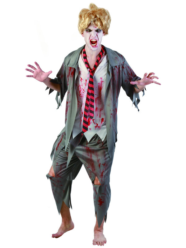 Zombie Schuljunge Halloweenkostüm Uniform grau-weiss-rot