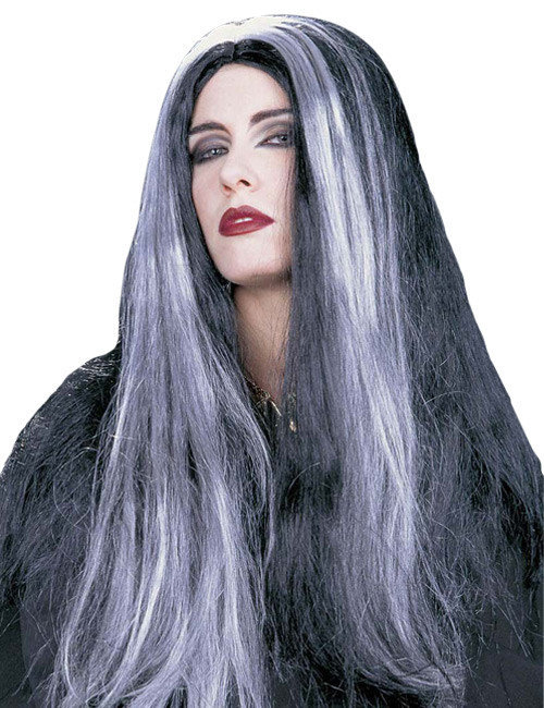 Vampirin Halloween-Perücke Damen grau-schwarz