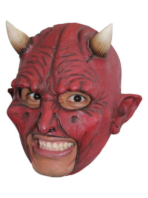 Teufel Maske mit Hörnern Halloween Kostümaccessoir rot-beige