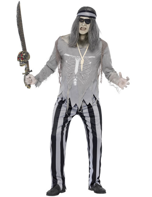 Zombie-Pirat Matrose Halloween-Kostüm schwarz-grau