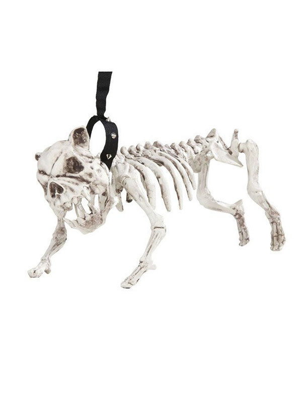 Hundeskelett mit Leine Halloween Party-Deko weiss-schwarz 45cm