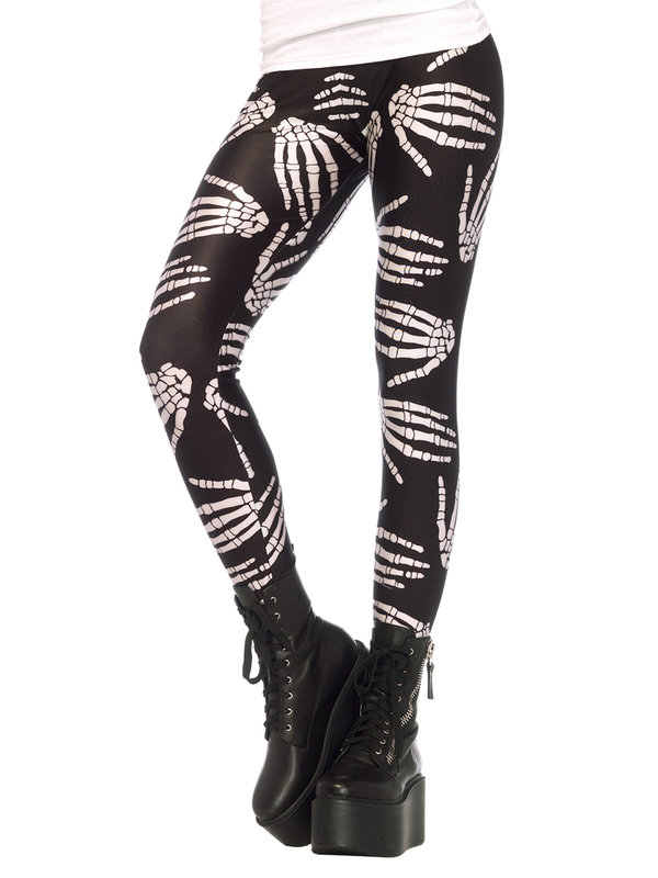 Skelett-Hände Halloween-Leggings Gothic schwarz-weiss