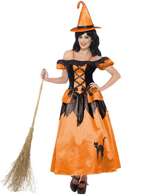 Märchen Hexe Damenkostüm orange-schwarz