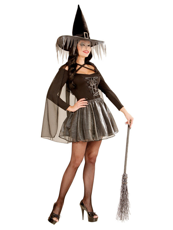Glitzer Hexe Halloween Damenkostüm schwarz-silber