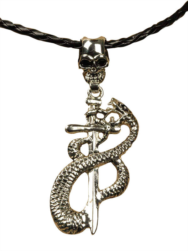 Halskette Band mit Schlange und Schwert silber