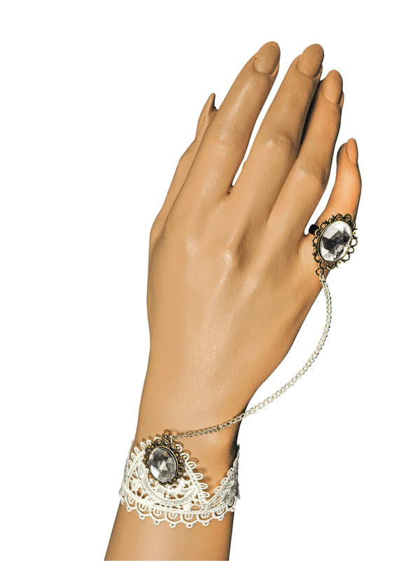 Edles Spitzen-Armband mit Ring weiss-silber