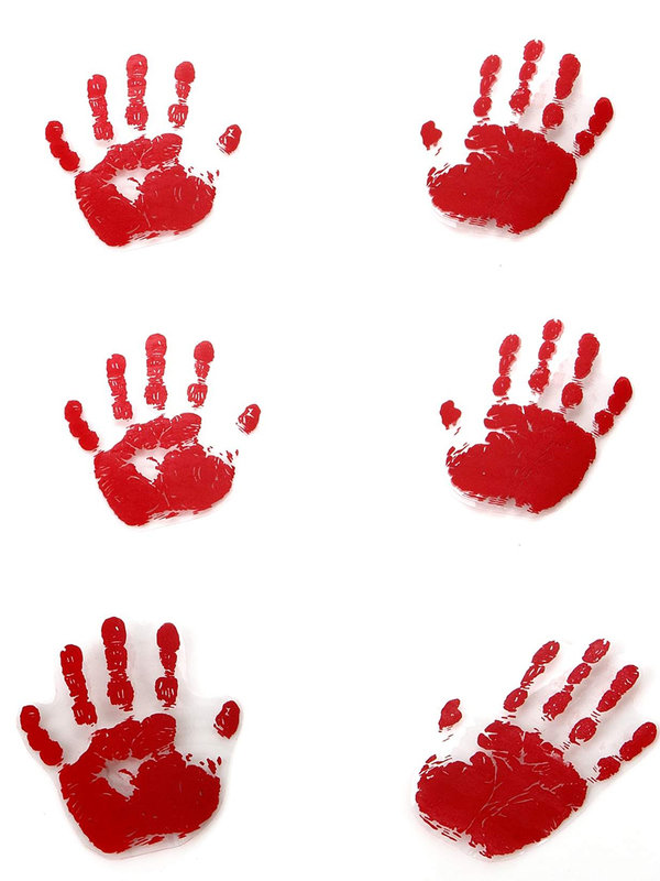 Blutige Handabdrücke Halloween Deko 6 Stück rot-weiss 18x13cm