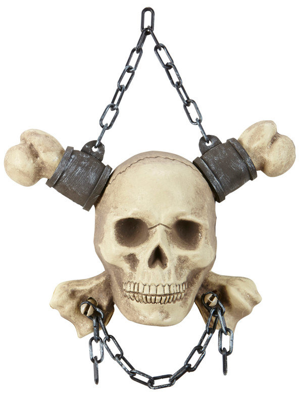 Totenkopf mit Knochen Halloween-Hängedeko beige-grau 28cm