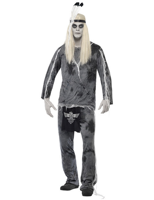 Zombie Indianer Halloween-Kostüm schwarz-grau