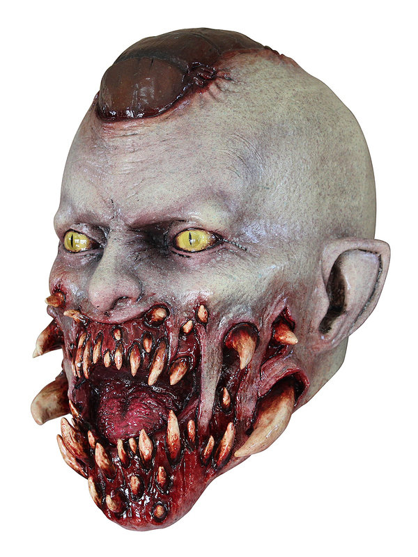 infizierter Vampir-Mutant Halloween-Latexmaske grau-rot-gelb
