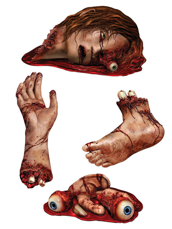 Blutige Leichenteile Cutouts Halloween Party-Deko Set rot-beige 4 Stück