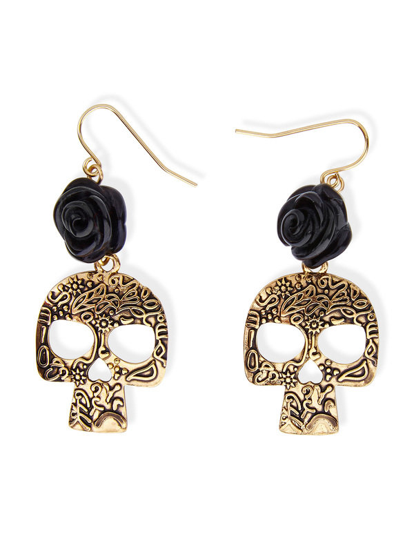 Gothic Ohrringe Totenkopf mit Rose gold-schwarz