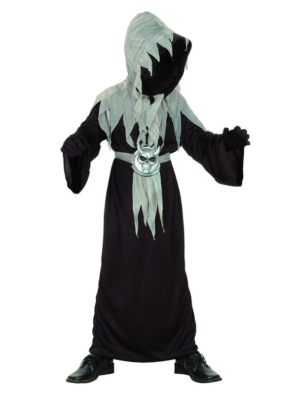 Schauriger Dämon-Mönch Halloween-Kinderkostüm schwarz-grau