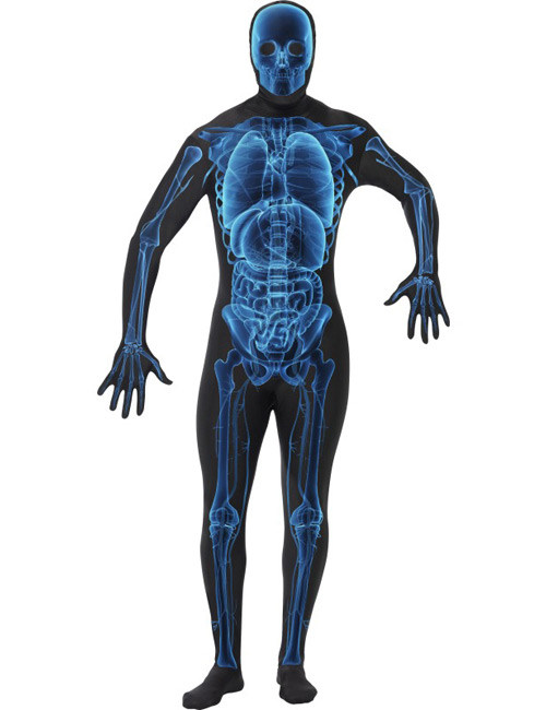 Second Skin Suit Skelett Röntgenstrahlen Halloween Kostüm schwarz-blau