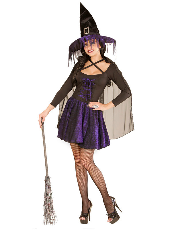 Glitzer Hexe Halloween Damenkostüm schwarz-lila