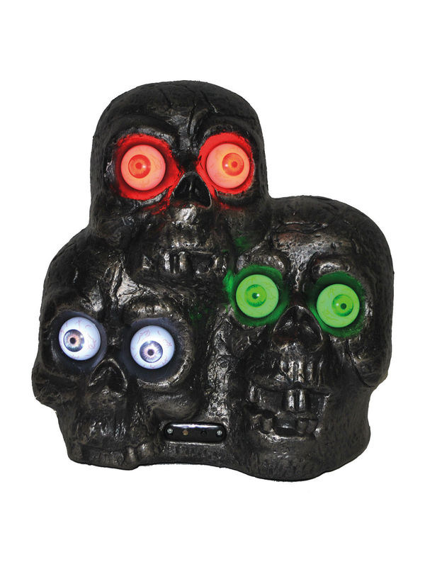 Totenköpfe Horrordeko mit Leuchtaugen und Sound Halloween-Deko schwarz-grau 20x12x21cm