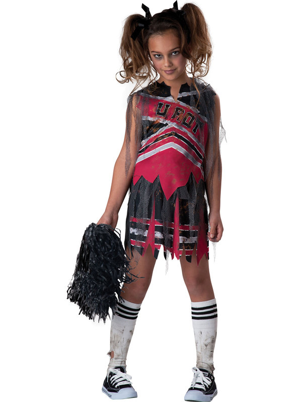 Zombie Cheerleader Halloween Kinderkostüm schwarz-rot-weiss
