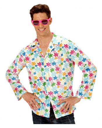 Hippie Hemd weiß mit bunten Blumen