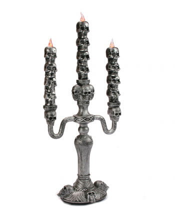 Kerzenleuchter mit Totenköpfen & LED Beleuchtung 40 cm