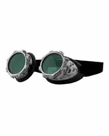Aviator Steampunk Brille Silber/Grün