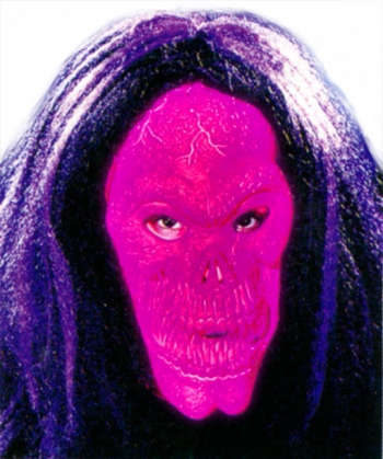 Totenkopf Maske Neon mit Haaren