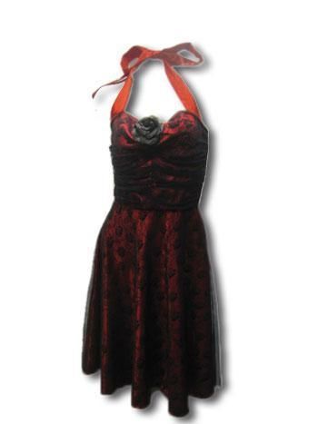 Rosen Kleid mit Spitze Rot Schwarz Gr. M