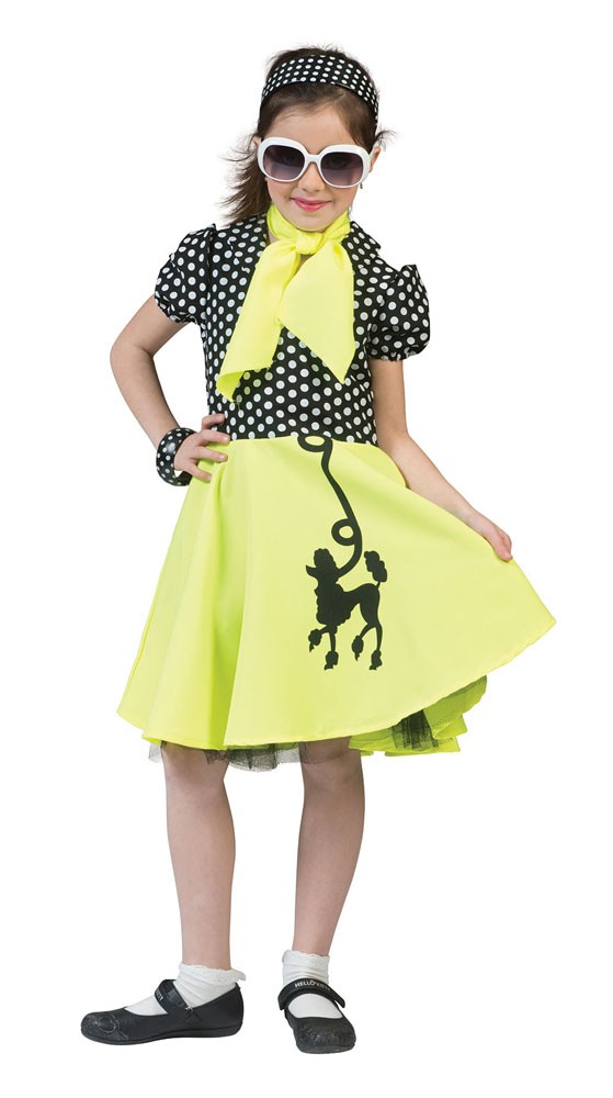 50er Jahre Pudel Kleid Kinderkostüm gelb-L