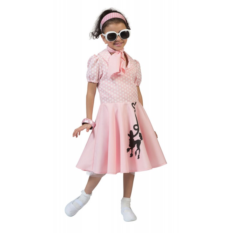 50er Jahre Pudel Kleid Kinderkostüm rosa-M