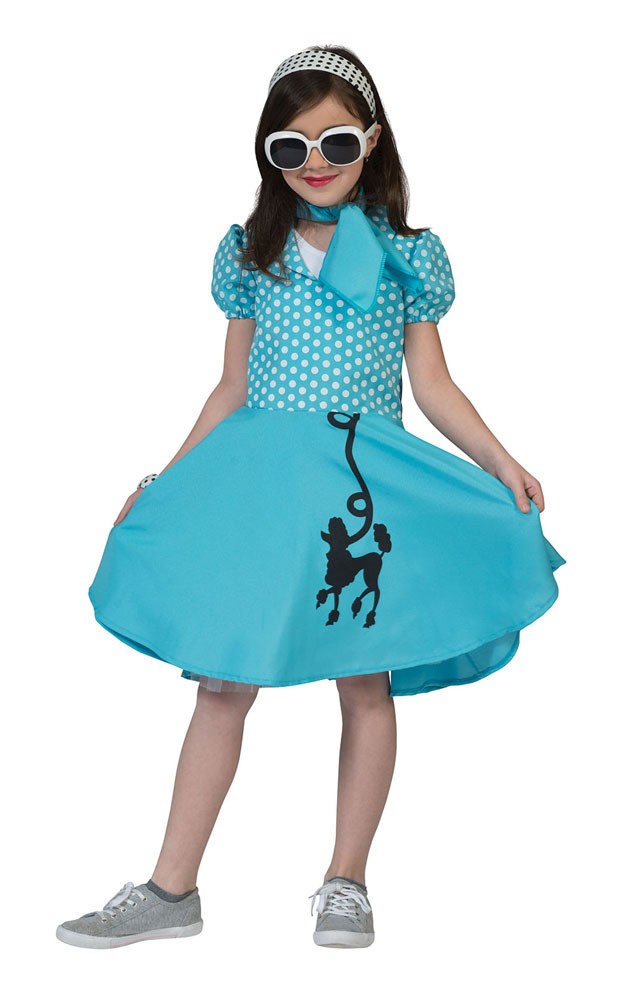 50er Jahre Pudel Kleid Kinderkostüm blau-L