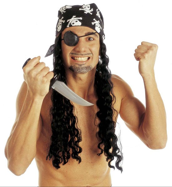 Piraten Perücke mit Bandana und Augenklappe für Herren
